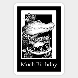 Alligator & Crystal Cake - Much Birthday - White Outlined Version Sticker